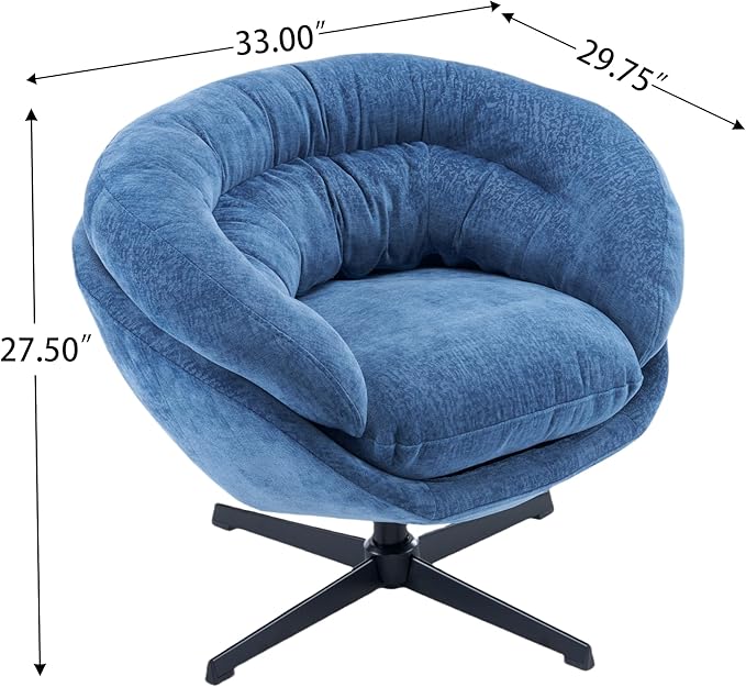 Upholstered 360° Swivel Club Chair/Accent Chair with Removable Cushion Round Office Chair with Black Metal Base Cotton Material Living Room Bedroom Reading Corner Office (Navy Blue)