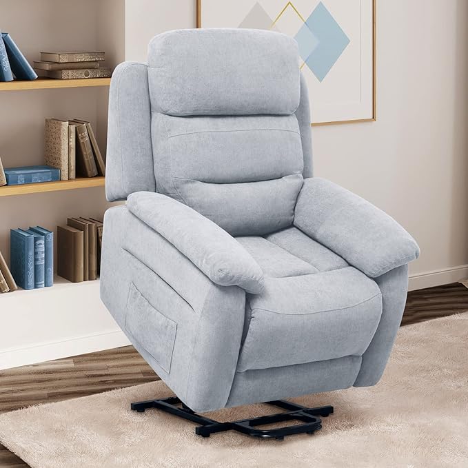 Giantex Power Lift Recliner Chairs for Elderly Fabric Electric Recliner Chair w/Side Pocket &amp Remote Control Living Room Reclining Chair for Seniors Home Theater Bedroom (Grey)