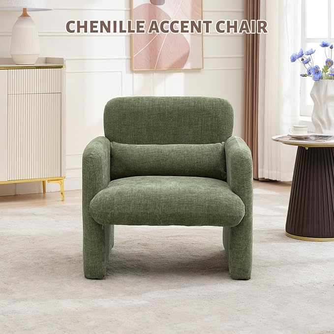 GAOMON Modern Accent Chair with Arms 28.5 W x 27 D Chenille Upholstered Single Seater Sofa Chair Comfy Armchair for Living Room Bedroom Office Apartment - Green