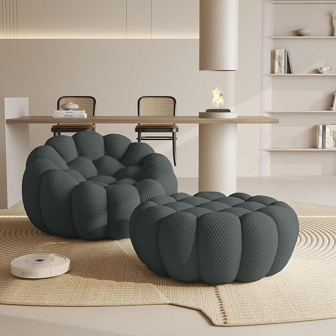 WJShome Modular Sectional SofaBubble Couch Set1 Seater+ OttomanModern Upholstered Bean Bag Sofa Couch Mesh Fabric Lazy Floor Chair Living Roon Sets (Dark Gray)