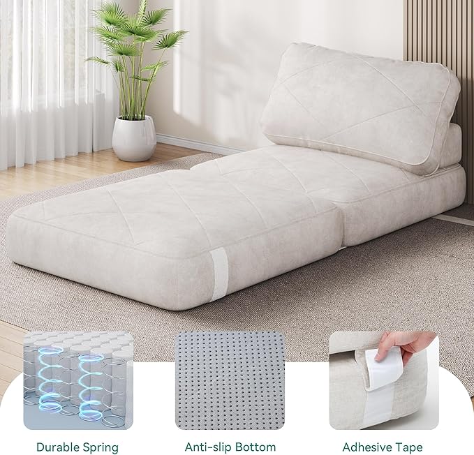 YITAHOME Folding Sofa BedNew Upgrade Resilient Pocket Spring Cushion-Fold Out Chair Bed Convertible Lazy Sleeper Chair with Back SupportComfy Floor Sofa Lounge for Living Room Bedroom Beige