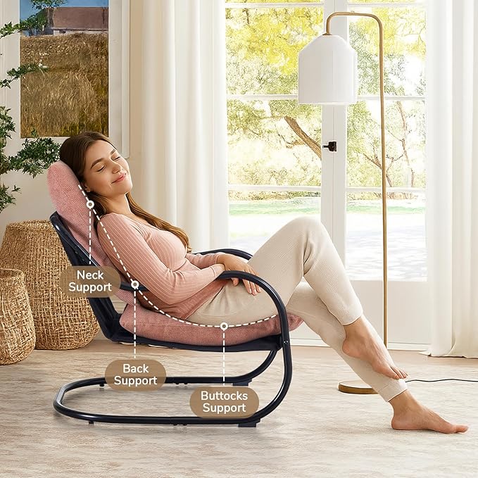 Peace nest Modern Accent Chair Comfy Living Room Suspended Chair Bedroom Armchair with Mental Frame Comfortable Upholstered Cushion for Balcony Lounge Reading Meeting Room Pink