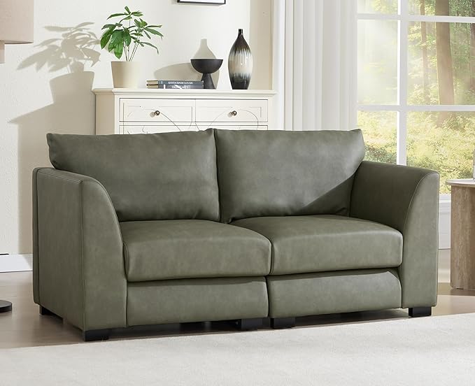 EALSON 58 Loveseat Modular Sectional Sofa Couch Modern Faux Leather Love Seat Couch with Removable Cover Comfy 2 Seater Sofa for Living Room Small Space Green
