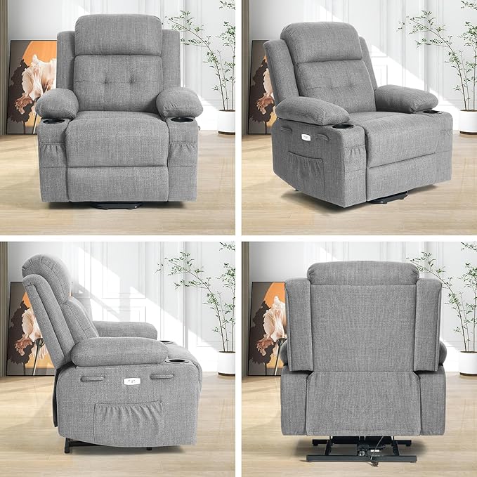 Polar Aurora Power Lift Chair for ElderlyElectric Recliner Chair with Heating and Vibrating MassageLiving Room Chair with Adjustable BackThickened armrestUSB Ports2 Cup HoldersGray