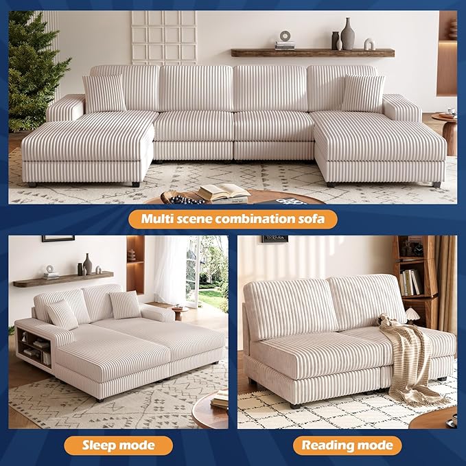 ERYE U-Shaped Modular Sectional Sofa Convertible Symmetrical Sofa Couch with Removable Chaise Lounges U Shaped Double Chaises Sectional Couches with Storage Armrests