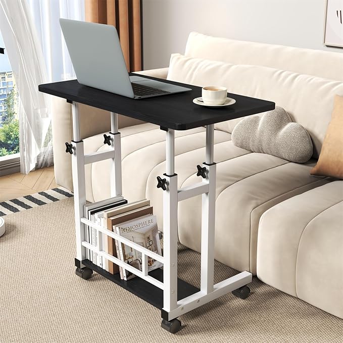 Small Standing Desk Adjustable Height Mobile Stand Up Desk for Laptop Portable Computer Table for Home Office Work and Walking Pad Treadmill 31.5x15.75 Inches Height 27.16-35.43 Black