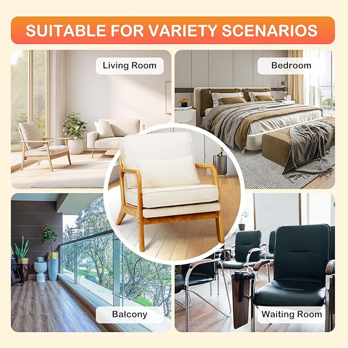 Modern Accent Chair with Lumbar Pillow Relaxing Mid Century Chair Armchair with Solid Wood Frame &amp Soft Cushion Reading Leisure Armchair for Living Room Beige