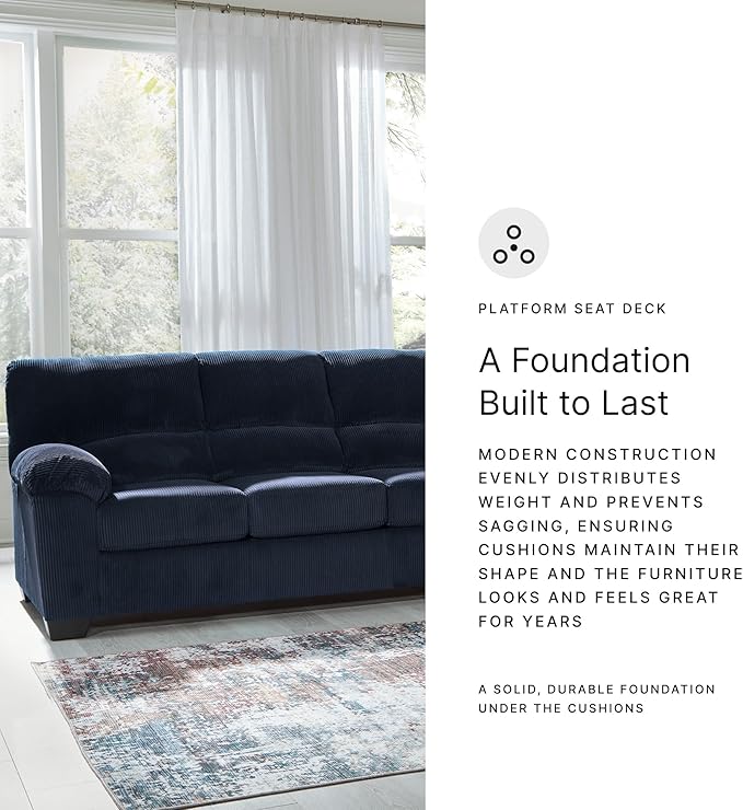 Signature Design by Ashley SimpleJoy Contemporary Sofa for Living Room Blue