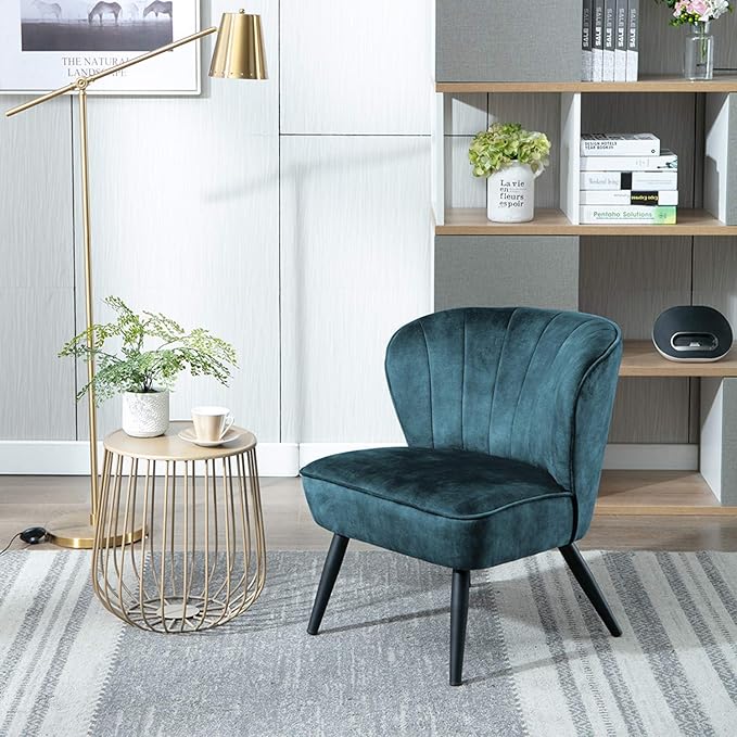 DUHOME Living Room Chair Armless Slipper Accent Chair Sofa Chair Reading Chair Upholstered Velvet Fabric for Bedroom Blue