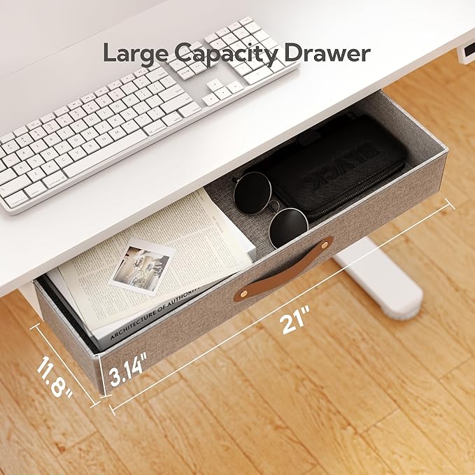 Seang Standing Desk with Drawer 40 x 24 Height Adjustable Stand Up Desk 3 Memory Height Settings with Cable Grommets &amp Storage Hooks Ideal for Home &amp Office White