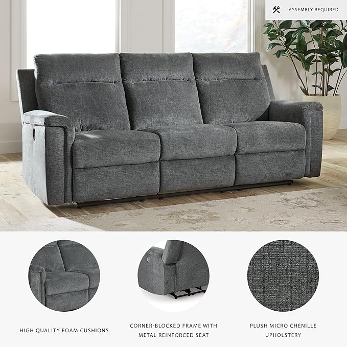 Signature Design by Ashley Barnsana Minimalist Power Reclining Sofa with USB Charging Ports Gray
