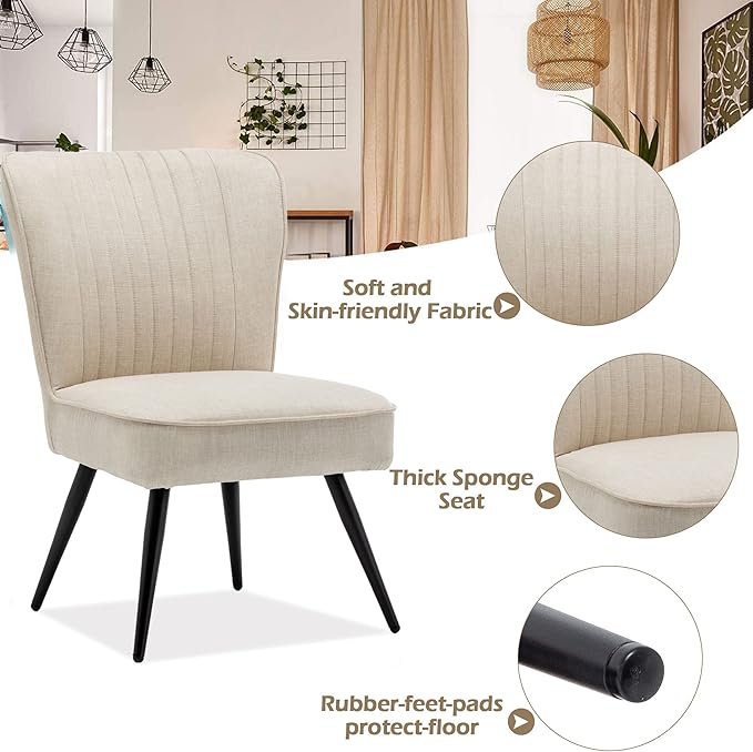 annjoe Armless Dining Chair Accent Chairs Upholstered Slipper Chair Single Sofa Living Room Chairs with Metal Leg Set of 2 for Home Kitchen Office Bistro Cafe Ivory