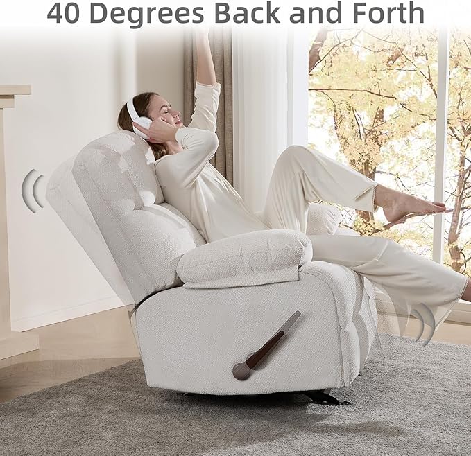 Oversized Rocker Recliner Chair Overstuffed Extra Wide Manual Rocking Recliner Adults Chair for Big Man Reclining Sofa Chairs for Living Room Beige