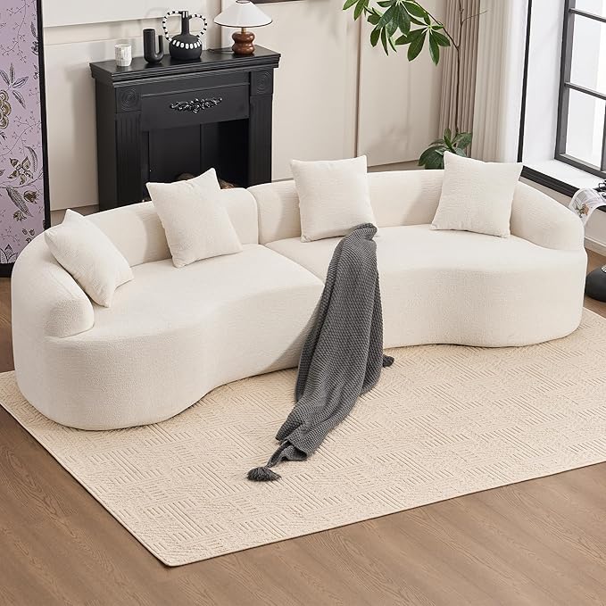 Oversized Sectional Sofa for Living Room 110 Modern Luxury Chenille 4-Seater Extra Deep &amp Wide Seat Curved Cloud Couch with 4 Throw Pillows No Assembly Needed Cream White