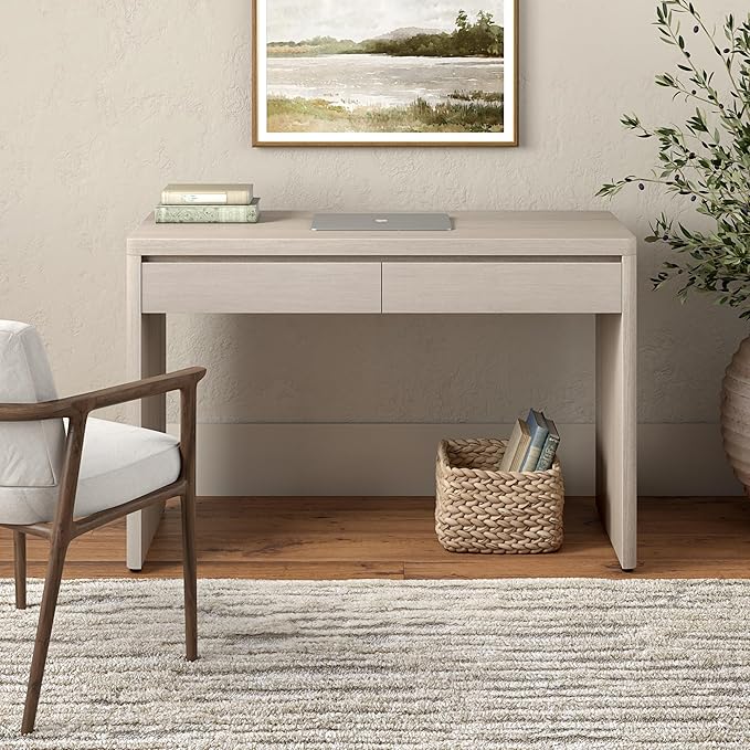 Henn&ampHart 48 Modern Rectangular Wooden Home Office Desk Computer Desk Writing Table with 2 Storage Drawers for Home Office Beech White