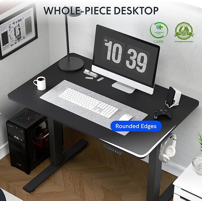 FLEXISPOT One-Piece Electric Standing Desk 48 x 24 Inches Adjustable Desk with Seamless Desktop Memory Controller Height Adjustment (Black Frame + Black Desktop 2 Packages)