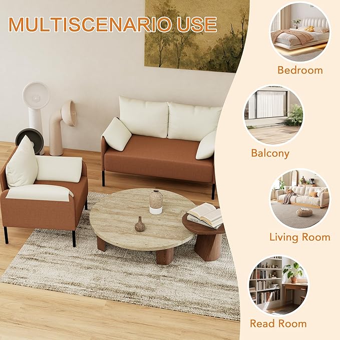 LSSBOUGHT Modern Loveseat and Chair Set Chenille Fabric Armchairs Accent Chair. Living Room Chair for Bedroom ApartmentSmall Space(Orange 1 Loveseat+1 Chair)