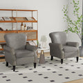Accent Chair Mid Century Modern Faux Leather Arm Chair with Wood Leg for Living Room Bedroom Comfy PU Leather Club Reading Chairs with Wingback &amp Nailhead Trim (Leather Grey Set of 2)