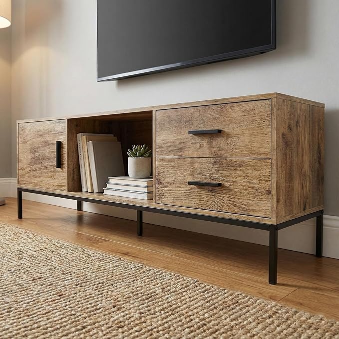 TV Stand for 55/60 Inch TV Modern Wood Entertainment Center with Storage 52 Media Console Table with 2 Drawers &amp Door Cabinet Television Stands for Living Room &amp Bedroom (Rustic Brown)