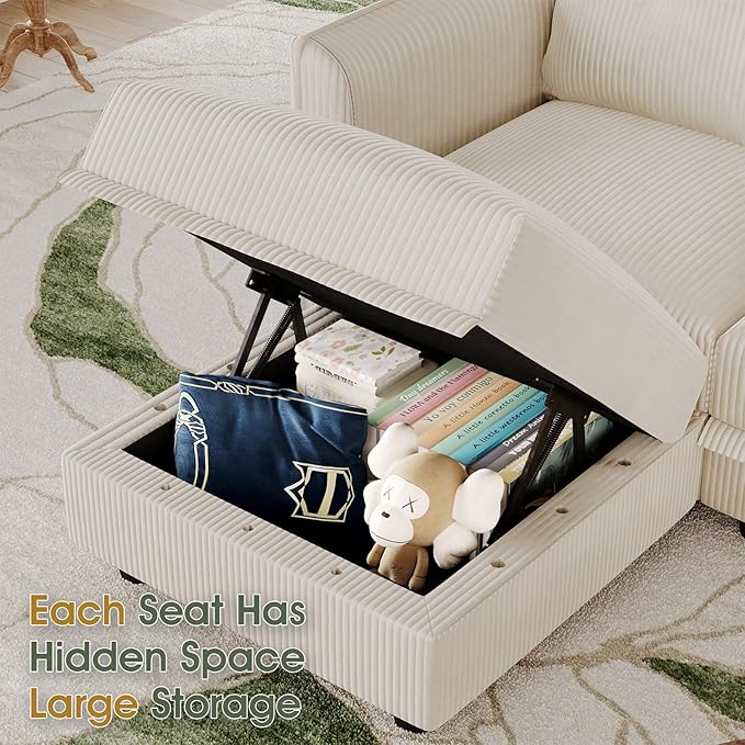 LLappuil Plush Corduroy Separate Module to Extend Sectional Sofa | A Pair of Armrests Wooden Frame End Piece Free Combination Beige