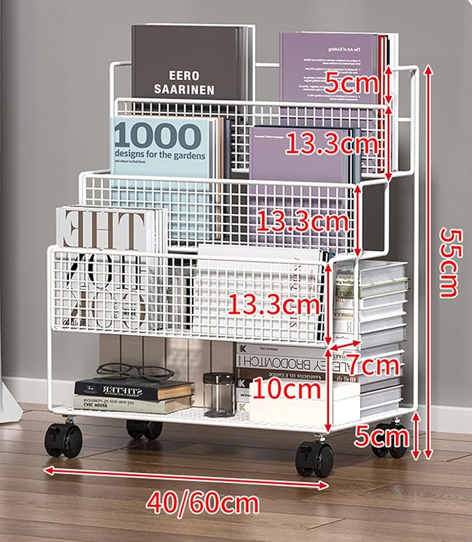 AVSMGP Rolling File cart with Shelves 4-Tier Mobile Bookshelf Metal File Storage Utility Storage cart for Office Home SchoolBlack