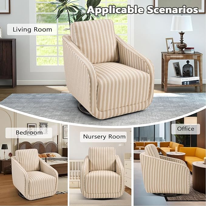 CANMOV Swivel Accent Chair Square Chair Suitable for Use in Living Room Bedroom Small Spaces and can Swivel Smoothly. Swivel Barrel Reading Chair with Thick Padded Backrest Cushion Brown Stripe