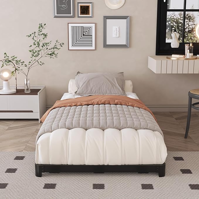3 inch Low Twin Bed Frames with Rounded Corner Heavy Duty Metal Easy Assembly Noise Free Black