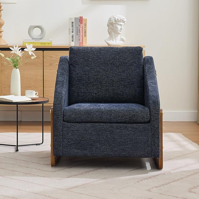 Chenille Accent ChairSingle Sofa Chair with Tilted ArmrestCozy Reading Chair for BedroomLiving Room Chair with Cushioned Backrest and Seat Holds up to 250lbs (Blue)