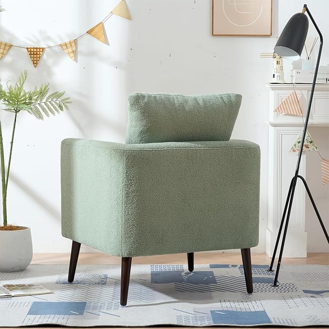 Modern Accent Chair for Living Room Chairs Comfortable Lumbar Support Armchair Removable Cushion Covers Single Sofa Chair with Solid Wood Legs Bedroom Reading Chair Light Green