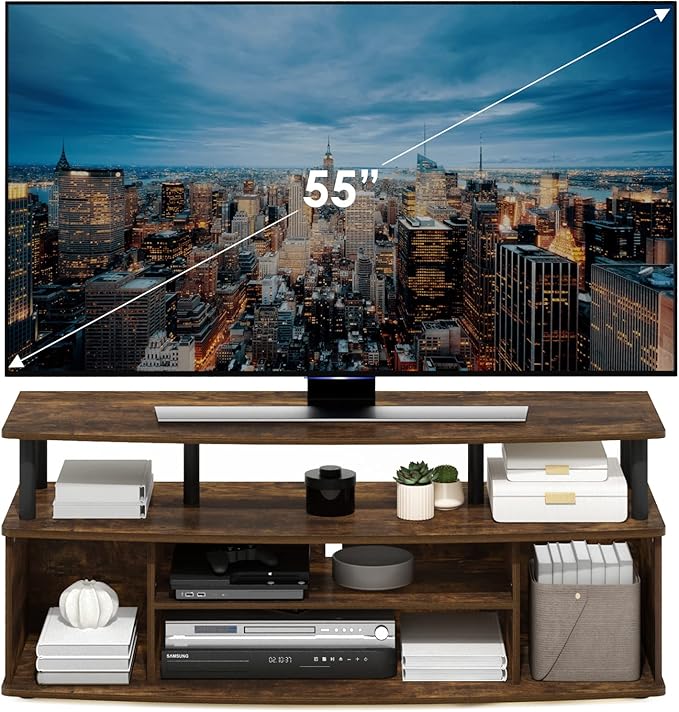 Furinno Jaya Large Entertainment Center Stand Unit/TV for up to 55 inch Amber Pine/Black