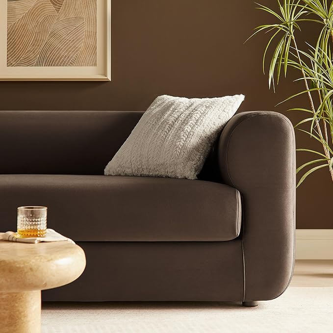 Modway Leif Performance Velvet Upholstered Sofa – 89 Inch Modern Tuxedo Sofa – Comfy 3 Seater Velvet Couch