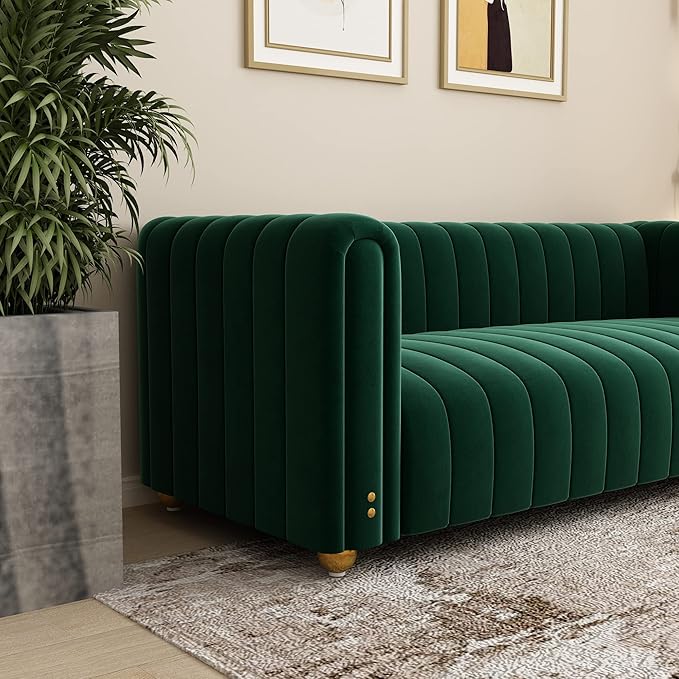 Green Velvet Couch Sofa Loveseat 81.3 Wide Mid Century Modern Couch Small Spaces Love Seat Tufted Chesterfield Velvet Sofa Futon with Gold Leg Comfy 3 Seat Extra Deep Sofas Couches for Living Room