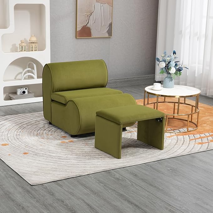 House Hold Accent Chair with Ottoman Cushioned deep seat no armrest Accent Single Lazy Chair for Living Room