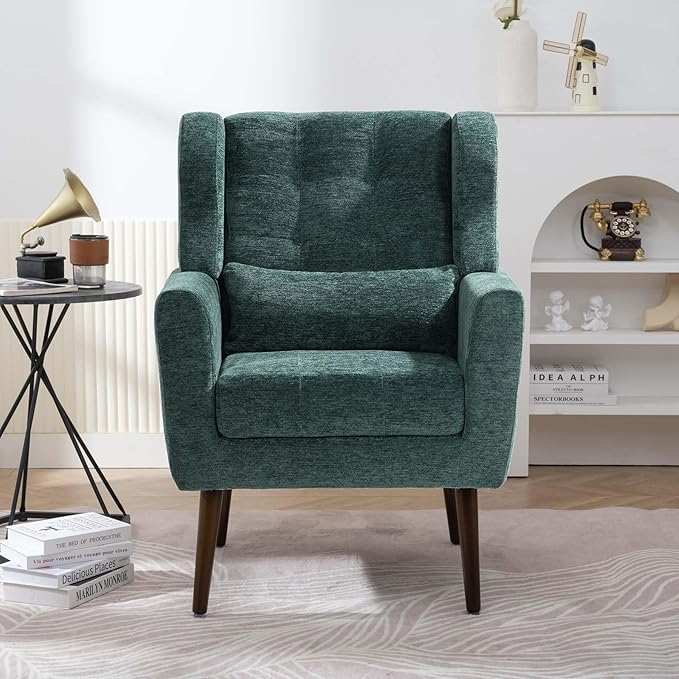 Modern Accent Chair&ampWingback Chair&ampLiving Room Chairs ComfySmall Arm Chair&ampClub Chair&ampSide Chairs for Living RoomSingle Chairs Living Room with Waist Pillow for Small SpaceOffice (B