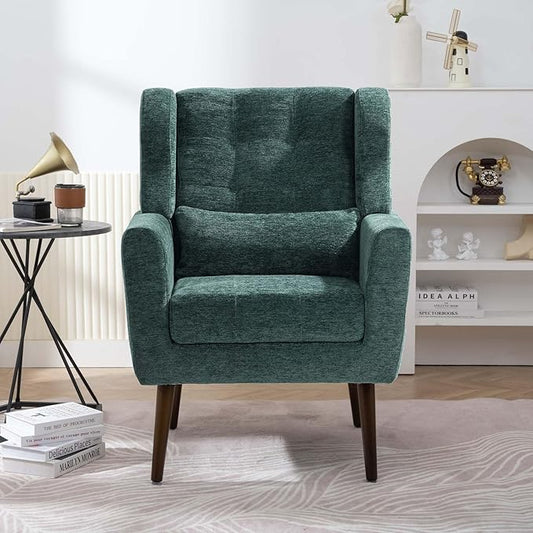 Modern Accent Chair&ampWingback Chair&ampLiving Room Chairs ComfySmall Arm Chair&ampClub Chair&ampSide Chairs for Living RoomSingle Chairs Living Room with Waist Pillow for Small SpaceOffice (B