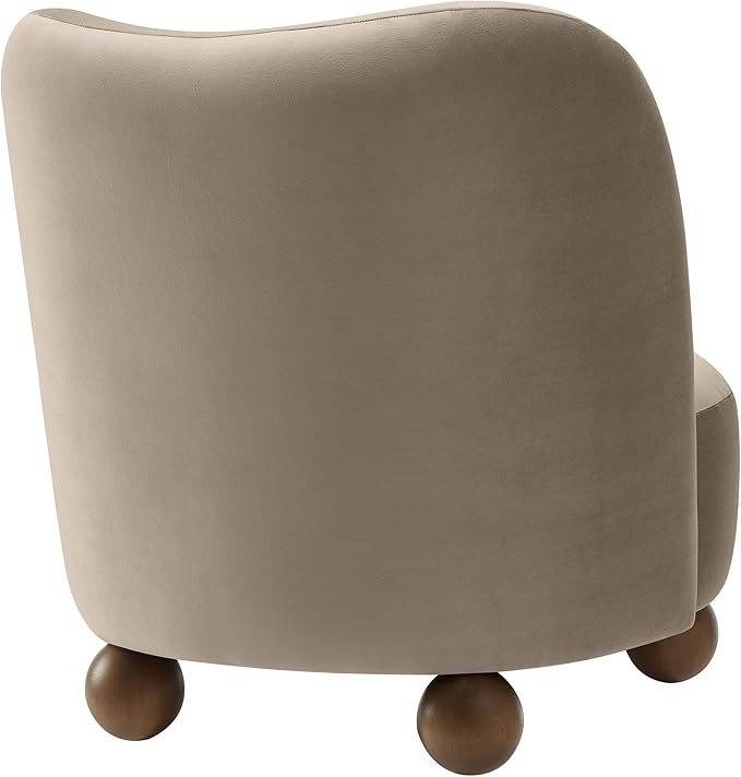 Modway Monroe Performance Velvet Accent Chair in Taupe Walnut - Upholstered Stain-Resistant Velvet Barrel Chair - Comfy Lounge Chair - Oversized Round Armless Reading Chair for Living Room Bedroom