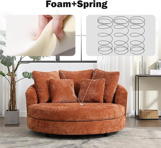Chifee &amp Vingol 59.8 W Oversized Accent Barrel Chair Large Round Chair with WheelsBurnt Orange