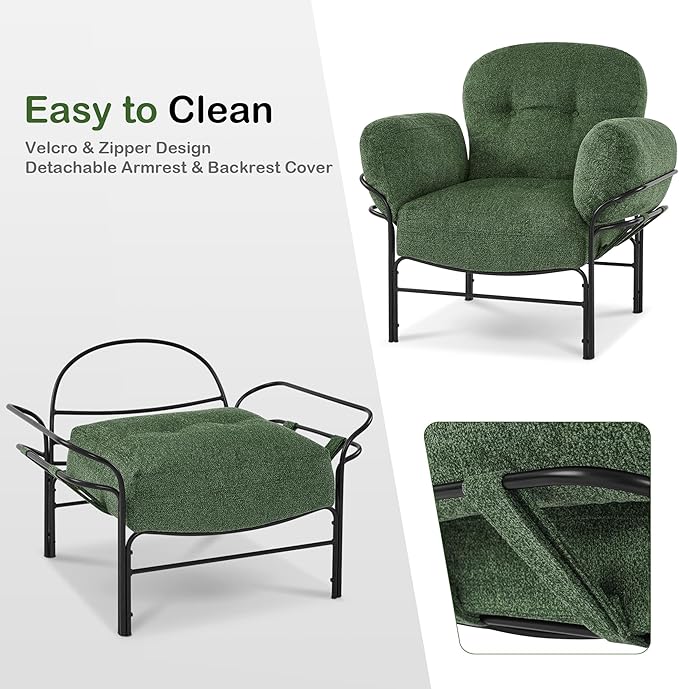 MCombo Modern Accent Chair with Ottoman Chenille Upholstered Leisure Sofa Chair for Small Space Living Room &amp Bedroom 4071 (Green)