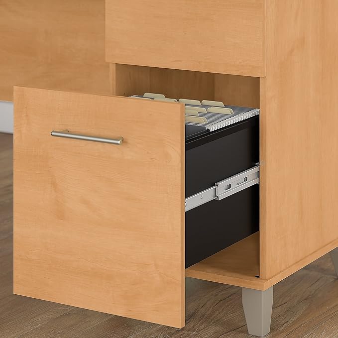 Bush Home 60-inch Home Office Desk with Drawers Large Computer Table with Storage Transitional Style Somerset Collection Maple Cross