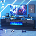 MXV 70 Fireplace TV Stand Modern Entertainment Center &amp 36 Inch Electric Fireplace with Remote Control LED Light Fire Place Tv Stand for Living Room for TVs up to 80 Black + Black