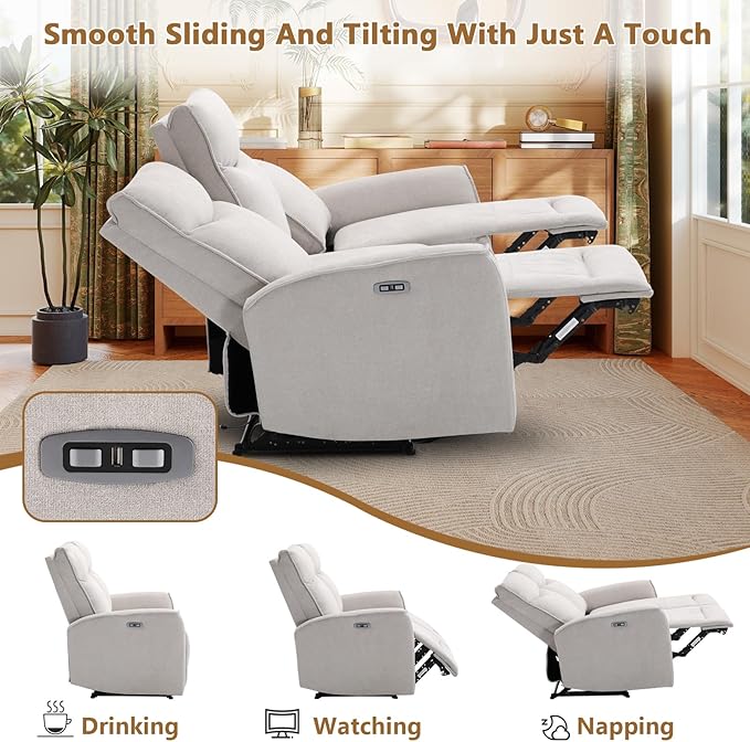 ANJ 2 Pieces Recliner Sofa Furniture SetInclude Power Swivel Recliner Chair with USB Port and 2-Seater Loveseat Reclining Couch for Living RoomLight Grey