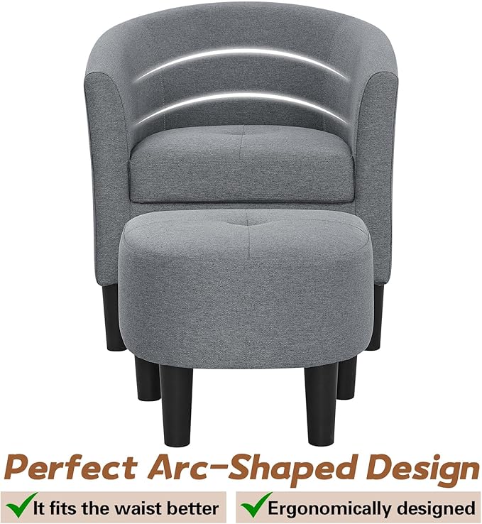 Anwick Accent Chair Barrel Chair with Ottoman Footstool Modern Upholstered Soft Comfy Club Accent Armchair Set for Living Room/Bedroom/Reading Room/Guestroom/Corner (Gray)