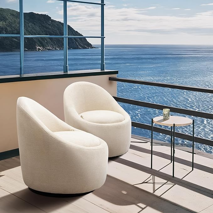COLAMY Chenille Fabric 360 Swivel Accent Chair Beige