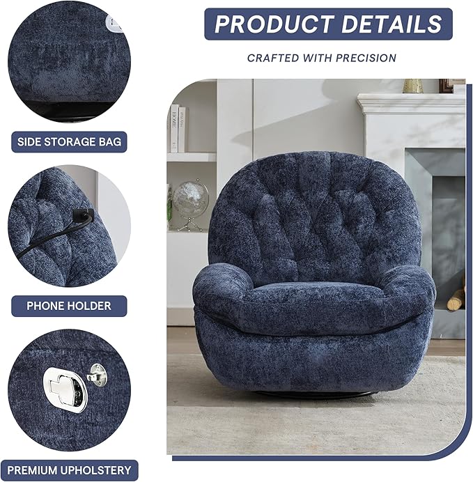 360° Swivel Rokcer Recliner for Adults Manual Rocking Chair for Living RoomBedroom (Chenille Blue)
