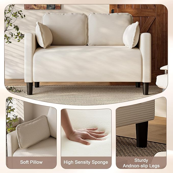 Corduroy Oversized Armchair 48 Extra Wide Accent Chairs W/Double Solid Wood Frame for Living Room Modern Lounge Chair Upholstered Cloud Single Sofa with Pillows