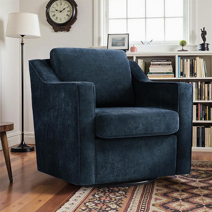 Pia Ricco 2-Pack Plush Oversized Chenille Fabric Swivel Accent Chairs with Removable Covers Living Room Reception Bundle SetGrey Blue