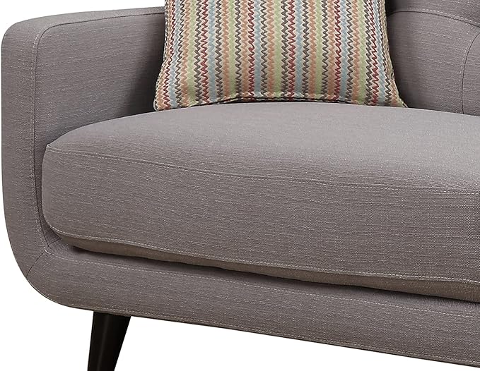 AC Pacific Crystal Collection Mid Century Modern Living Room Furniture Tufted Back Solid Espresso Legs Plush Upholstery Accent Piece with Minimal Assembly Sofa Light Grey