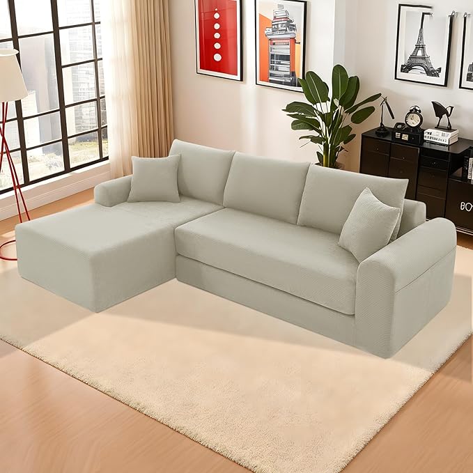 KBQ Modular Sectional Couch in a Box 103 L Shaped Boneless Cloud Couch with Deep Seat Convertible Sofa Bed for Living Room Bedroom Apartments No Assembly Required Beige Left Facing Chaise
