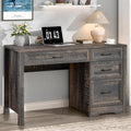 Vabches Farmhouse Executive Desk with Storage and Ample File Drawer Rustic Large Home Writing Desk for Bedroom Dark Oak