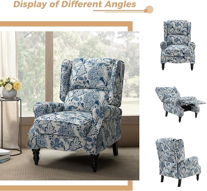 HULALA HOME Upholstered Wingback Recliner Chair Set of 2 Small Adjustable Footrest Push Back Single Reclining Sofa Mid Century Modern Lounge Armchair for Living Room Bedroom Reading/Jacobean